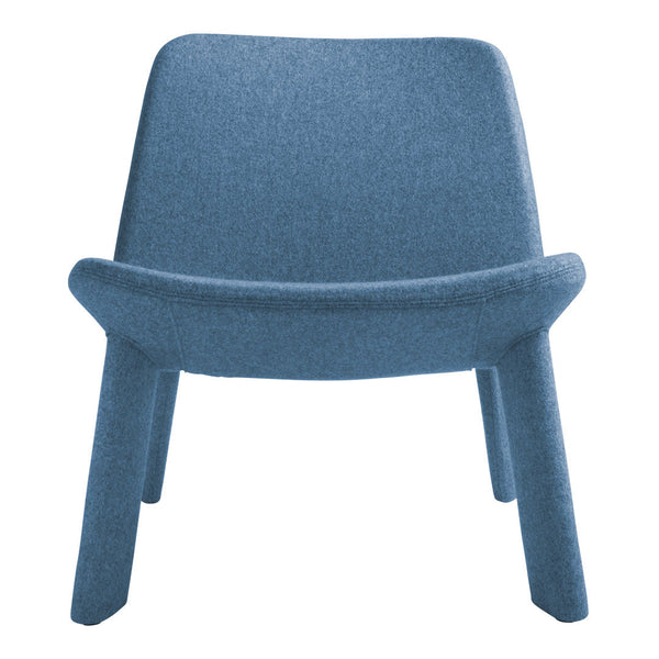 Front view of a minimalist blue chair with a textured fabric finish and sleek design. Ideal for modern interiors.