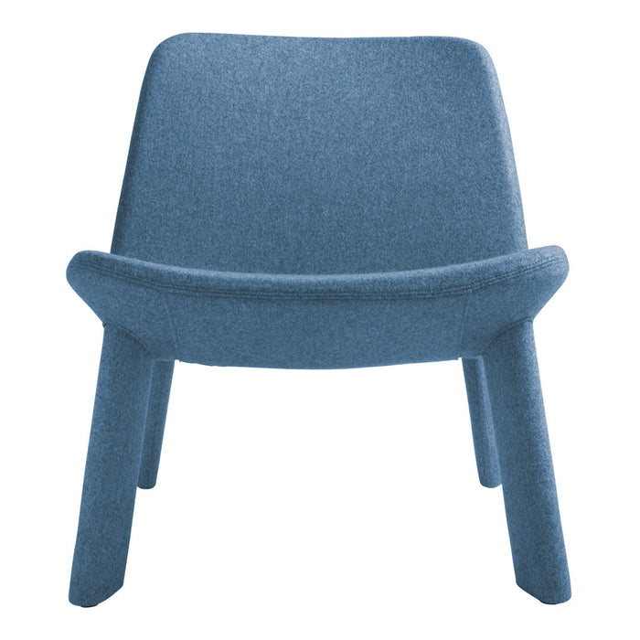 Front view of a minimalist blue chair with a textured fabric finish and sleek design. Ideal for modern interiors.