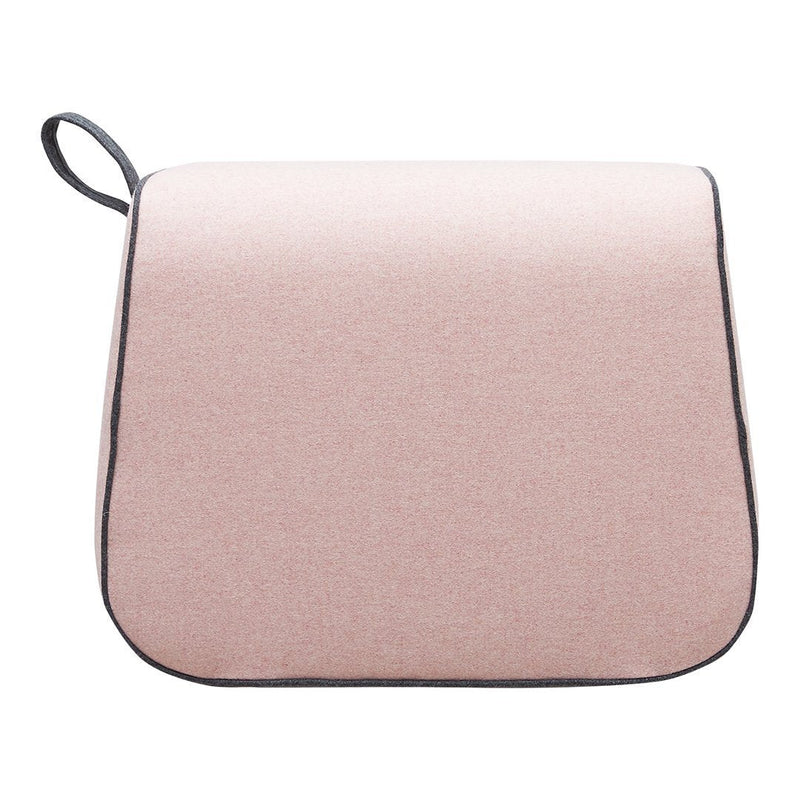 Pink fabric bag with a smooth texture and black trim. Minimalist design suitable for modern aesthetics.