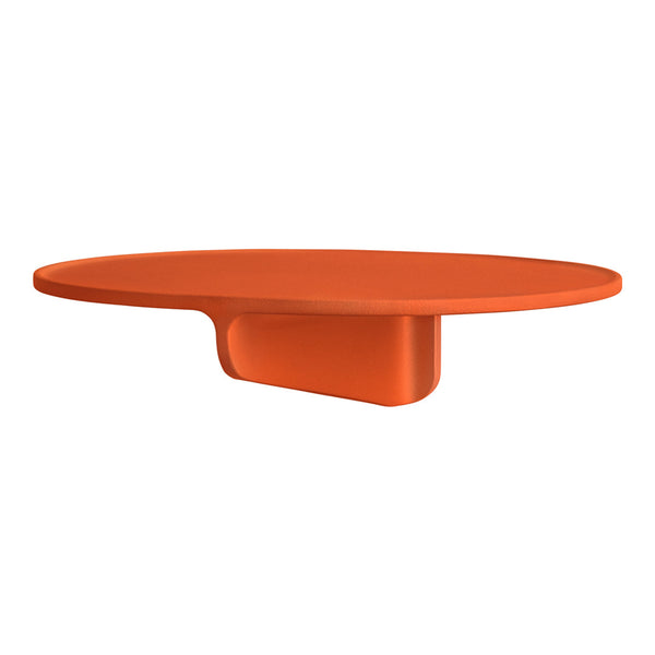 Round orange shelf with a smooth finish and minimalist design, perfect for modern decor.