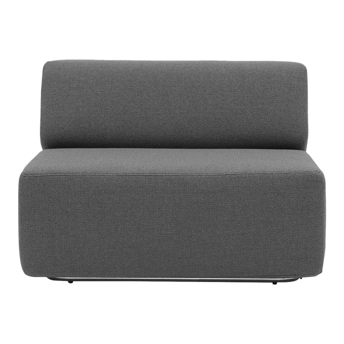 "Modern gray upholstered armless sofa with textured pattern, ideal for contemporary living spaces."