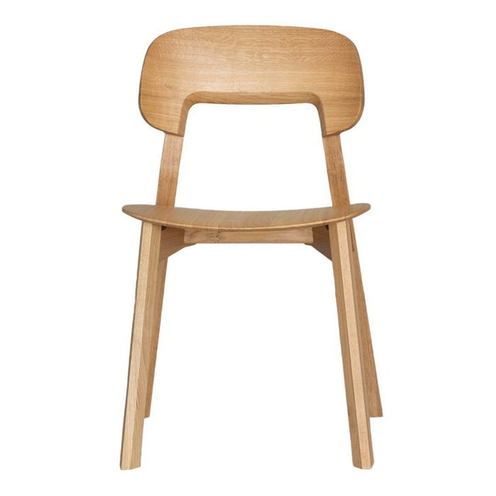 Natural wood chair with a smooth finish and minimalist design, showcasing light and warm tones.