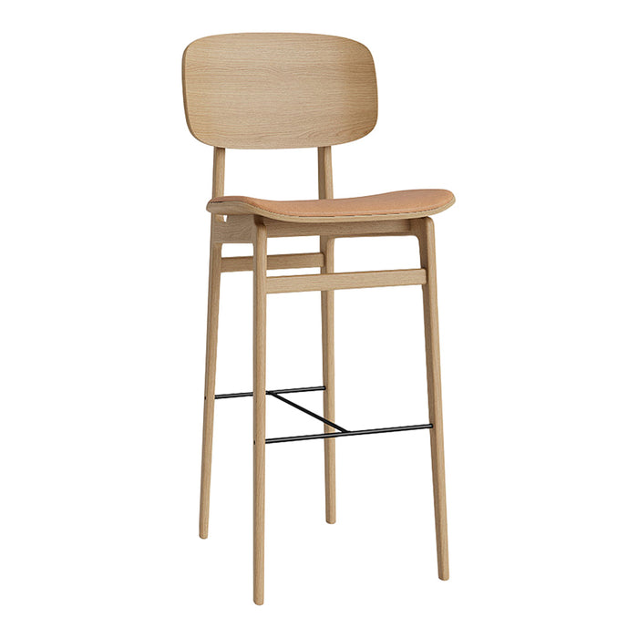 Natural wood bar stool with a light finish and smooth, minimalist design. No visible patterns or colors beyond wood grain.