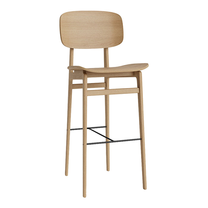 Light wood bar stool with a smooth finish and minimalist design, featuring a simple and modern aesthetic.