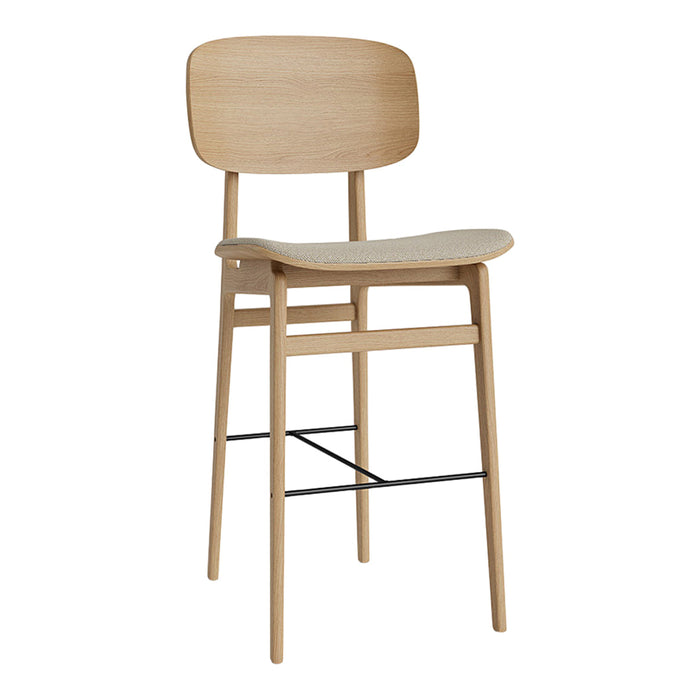 Natural wood bar stool with a smooth, light finish and a simple, minimalist design for modern spaces.