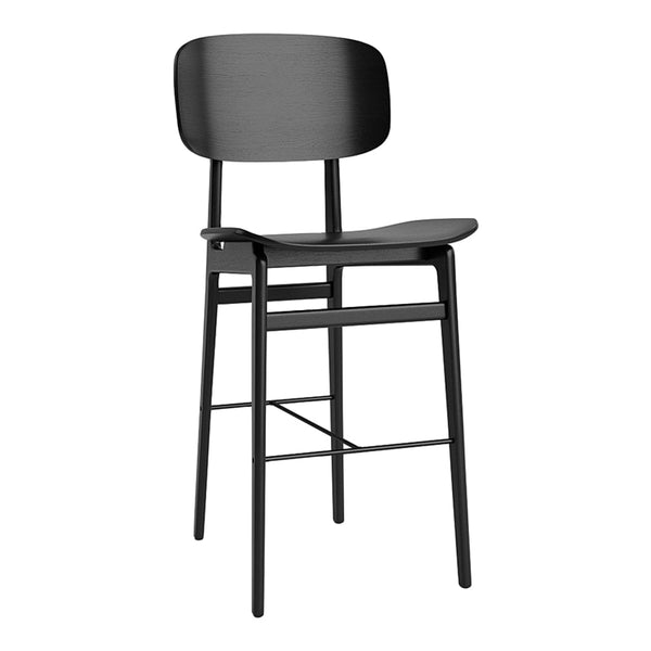 Black bar stool with a smooth, minimalist design and clean lines, perfect for modern interiors.