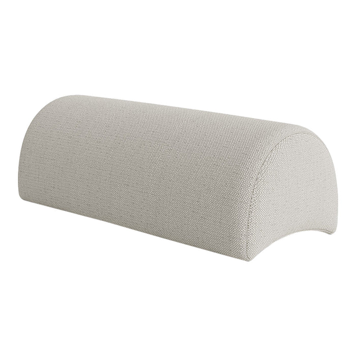 Light gray, smooth fabric lumbar support pillow with a curved design and subtle texture. Perfect for ergonomic comfort.