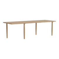 Light natural wood dining table with sleek, minimalistic design and smooth, flat surface. Ideal for modern interiors.