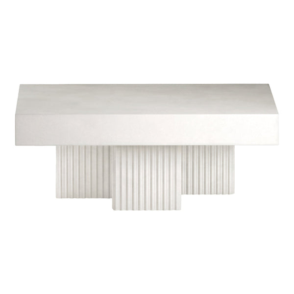 White minimalist table with a textured ribbed base and smooth surface, perfect for modern decor.