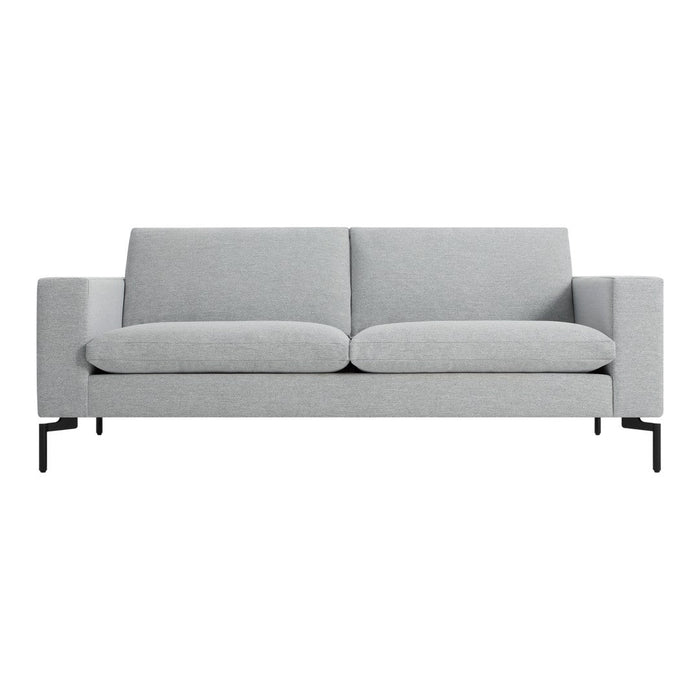 Light grey sofa with clean lines and subtle texture, complemented by sleek black legs. Perfect for modern decor.