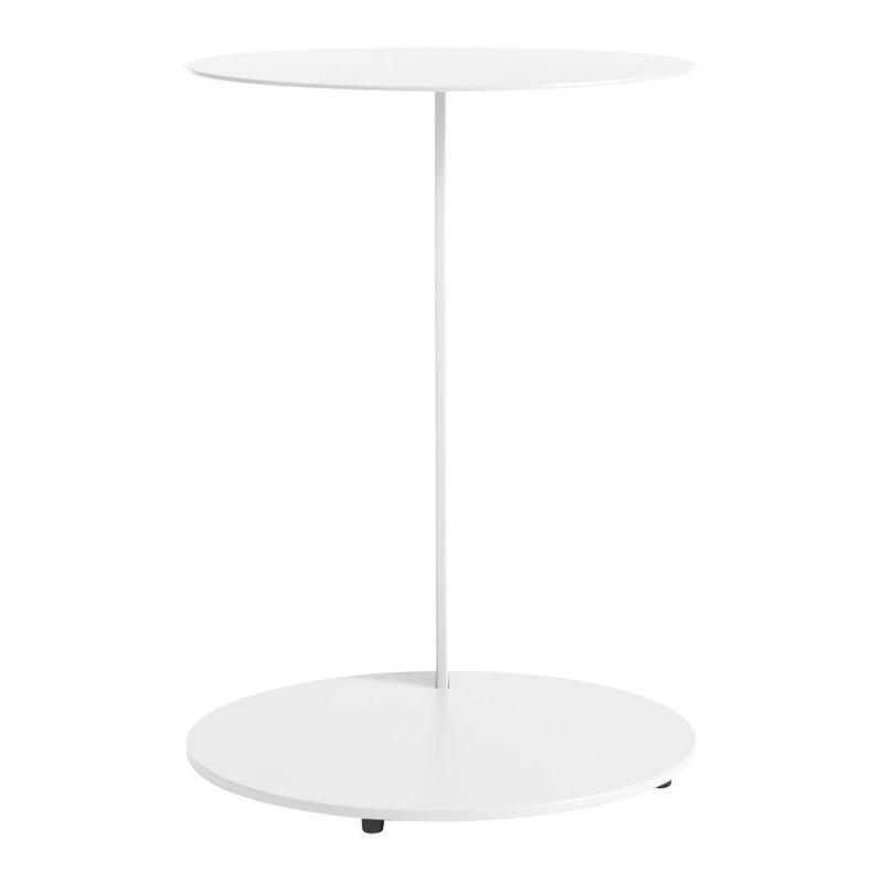 White round side table with a sleek, minimalistic design and smooth finish for a contemporary look.