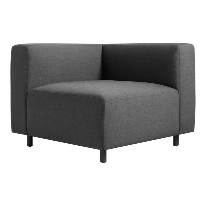 "Stylish dark gray upholstered corner sofa with clean lines and a modern design."