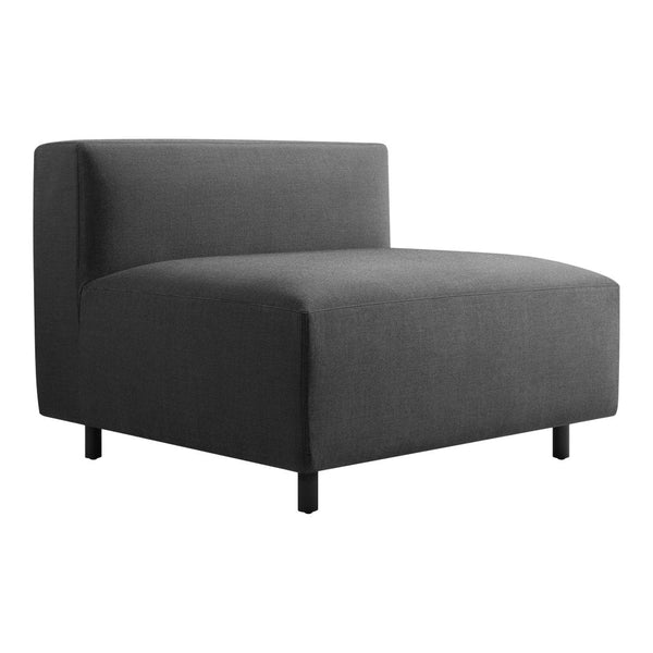 Gray upholstered accent chair with a modern, minimalistic design and subtle textured pattern.