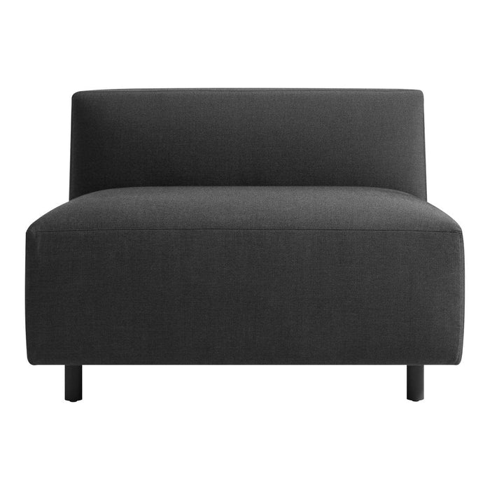Contemporary dark gray sofa with a smooth texture and minimalist design, perfect for modern interiors.