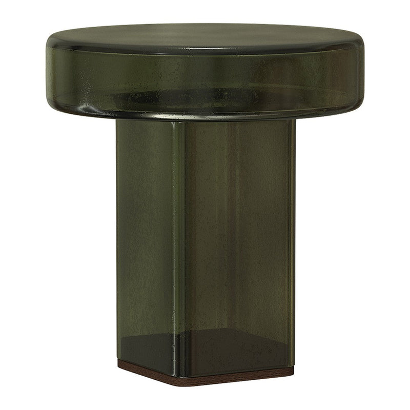 Stylish green glass side table with a smooth finish and modern geometric shape. Perfect for contemporary decor.