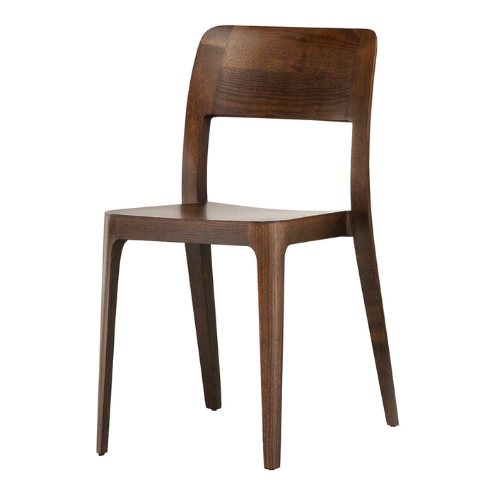 Elegant dark wooden chair with smooth, rich brown finish and minimalist design. Perfect for modern decor.