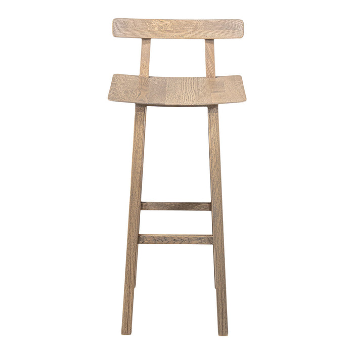 Light wood bar stool with a natural finish and minimalist design, featuring a simple, unembellished surface.