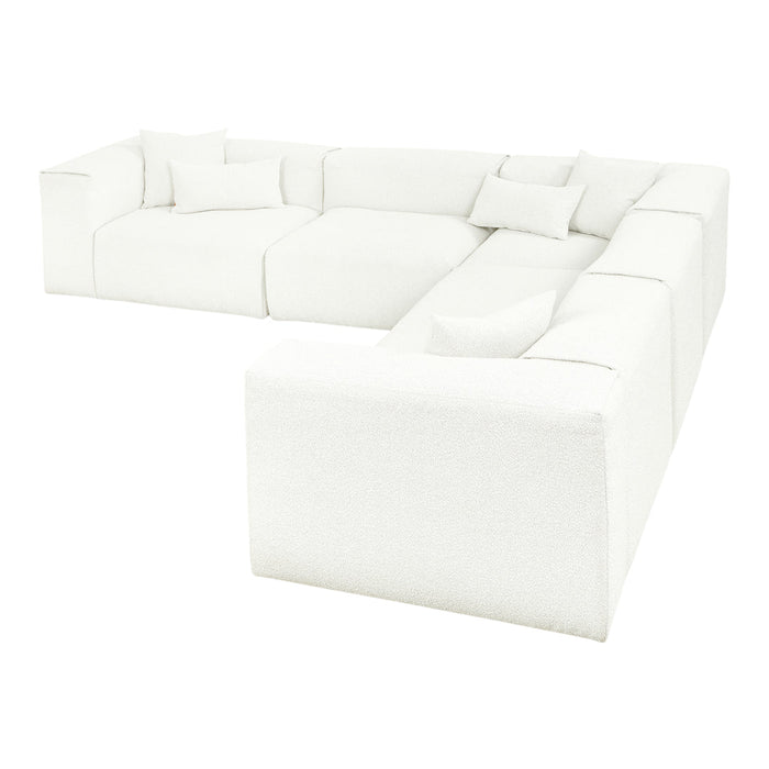 White sectional sofa with soft texture and plush pillows, ideal for modern living spaces. Perfect minimalist design.