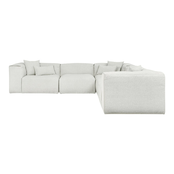 White modular sofa with a textured fabric and soft, plump cushions for a cozy aesthetic. Ideal for modern interiors.