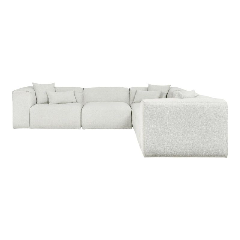 White modular sofa with a textured fabric and soft, plump cushions for a cozy aesthetic. Ideal for modern interiors.