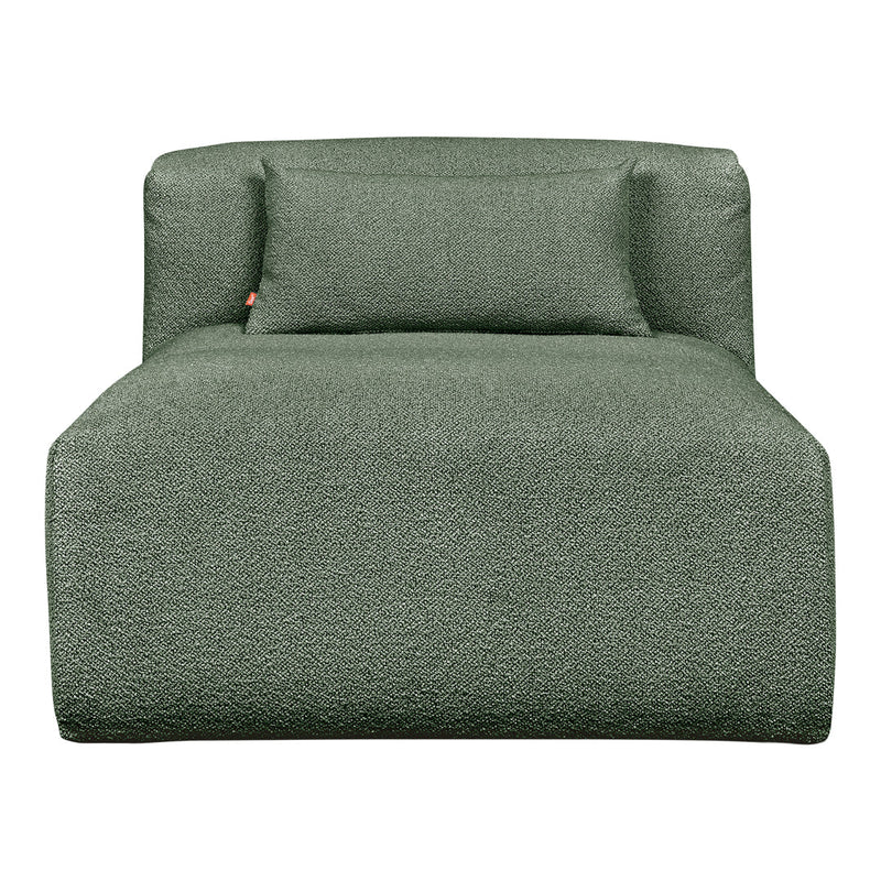 Green textured sofa with a subtle pattern and matching bolster cushion for a contemporary look.