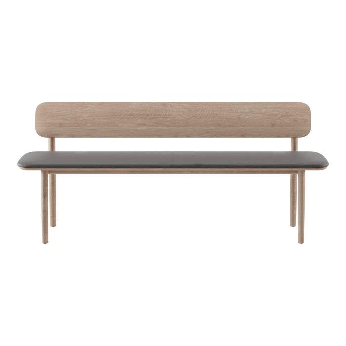 Light wood bench with a sleek gray upholstered seat and a minimalist design. Modern, elegant, and versatile.