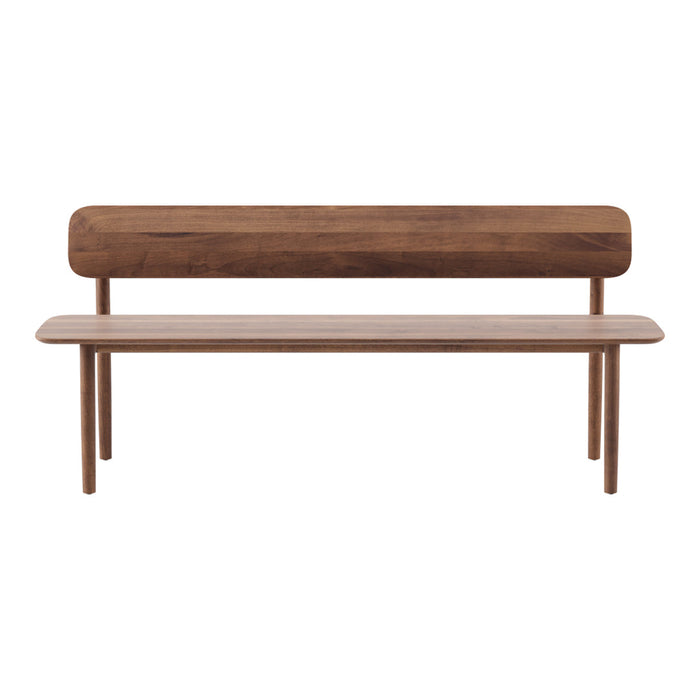 Natural wood bench with a rich brown finish and smooth, minimalist design. Perfect for any modern decor.