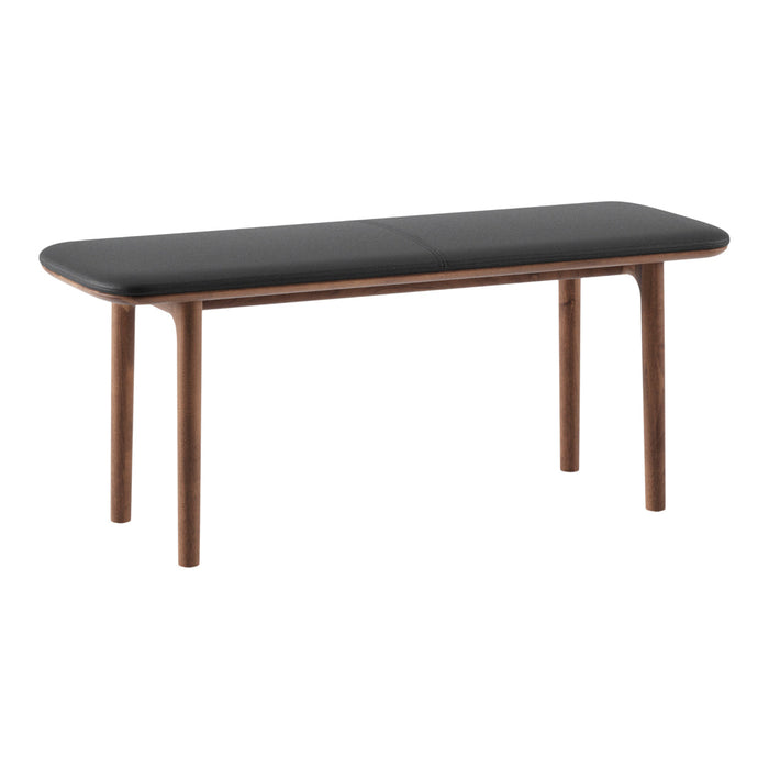 Sleek black tabletop with walnut wood legs, featuring a minimalist design and smooth finish. Perfect for modern spaces.