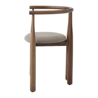 Wooden chair with a beige cushion on a white background