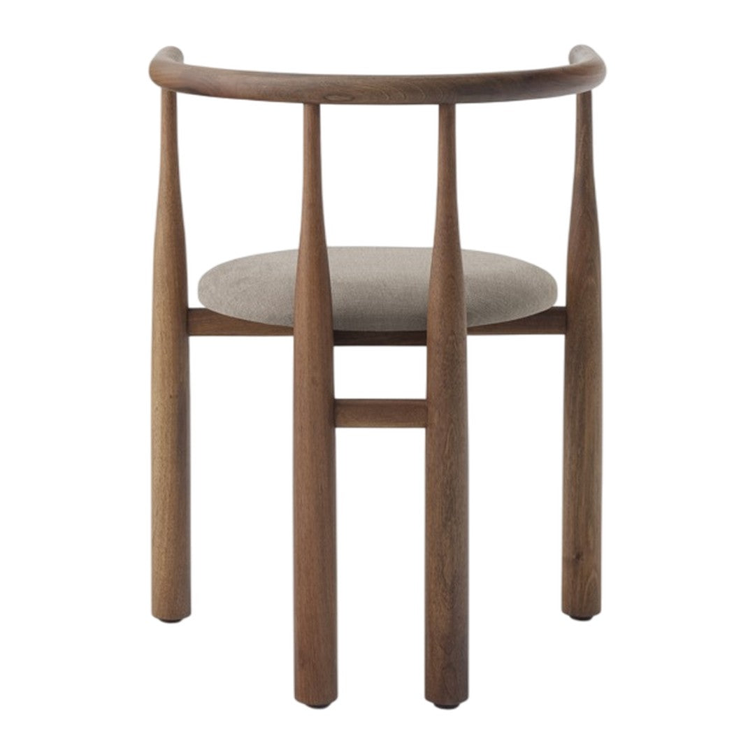 Wooden chair with a beige cushion on a white background