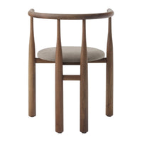 Wooden chair with a beige cushion on a white background