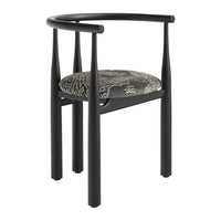 Black chair with patterned cushion on a white background