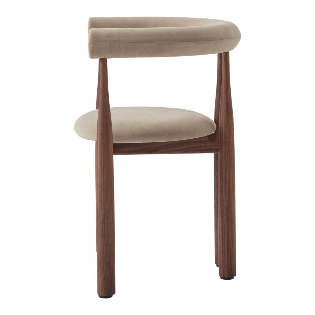 Chair with beige cushioned seat and backrest on a white background