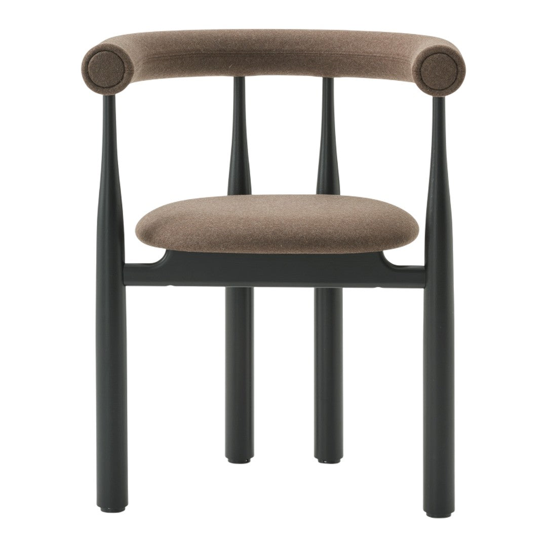 Chair with brown cushioned seat and backrest on a white background