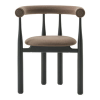 Chair with brown cushioned seat and backrest on a white background