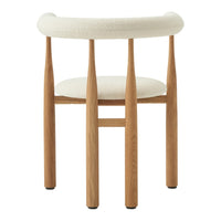 Chair with wooden legs and white cushioned seat and backrest on a white background