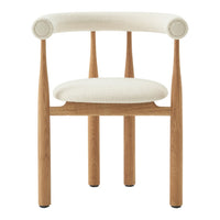 Chair with wooden frame and white cushion on a white background