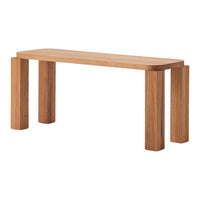 Light oak console table with smooth, rounded edges and natural wood grain patterns for a minimalist touch.