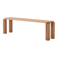 Light oak wood bench with a smooth surface and natural grain pattern, featuring sturdy, square legs.