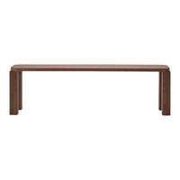 Wooden bench in rich brown tones with a smooth, sleek surface and minimalistic design. Perfect for modern decor.