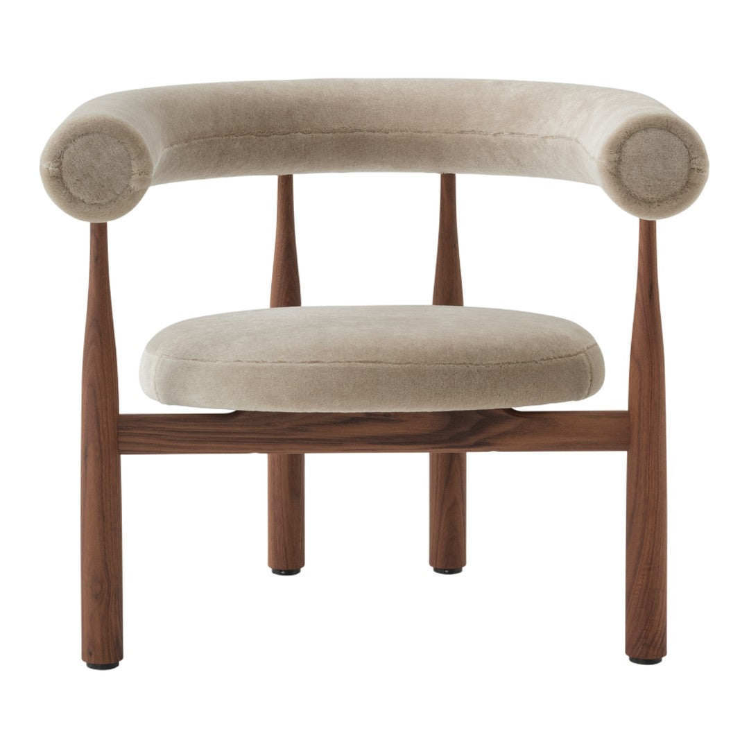 Beige chair with wooden legs on a white background