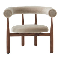 Beige chair with wooden legs on a white background