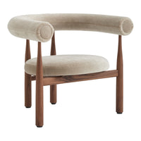 Beige chair with wooden frame on a white background