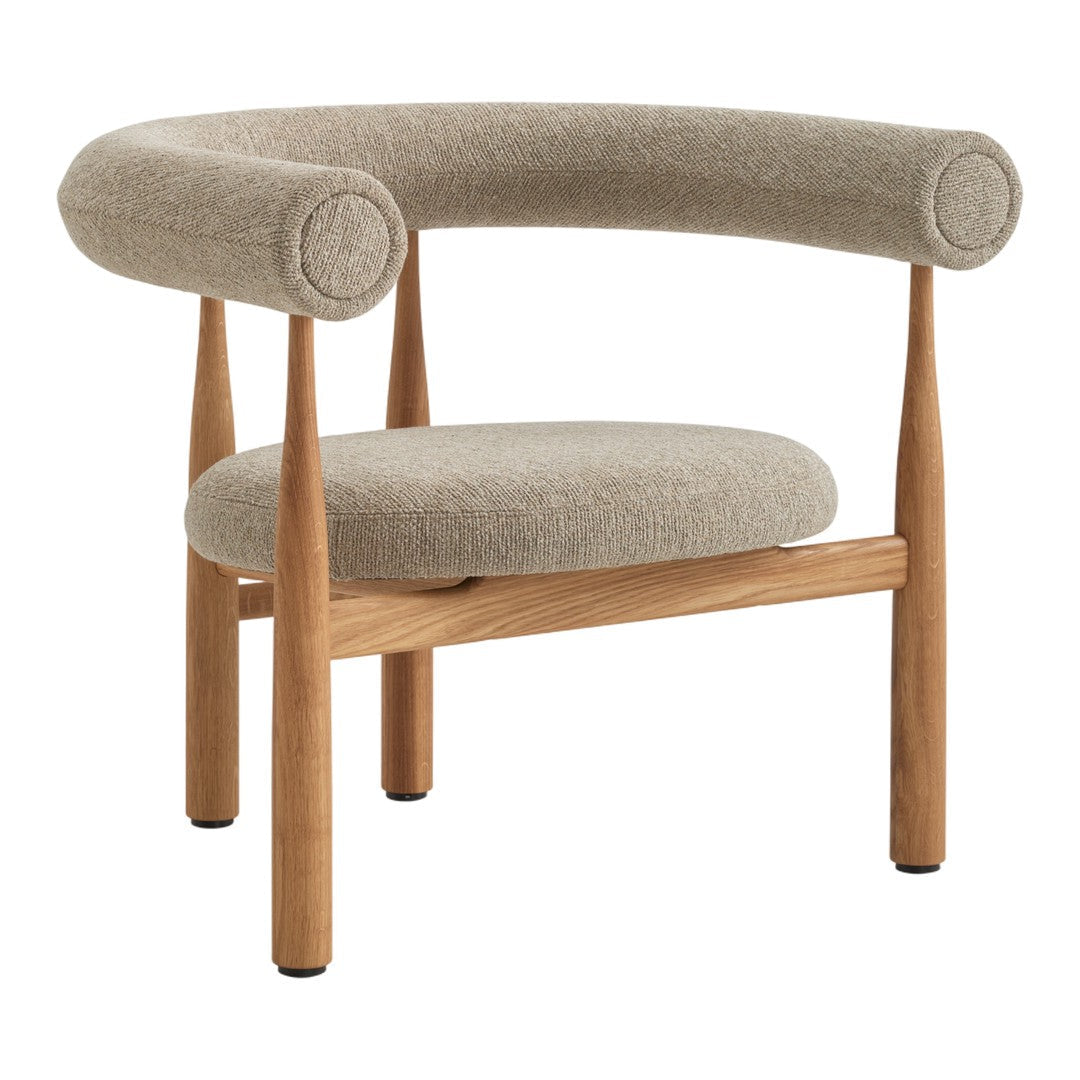 Chair with beige cushioned seat and backrest on a white background