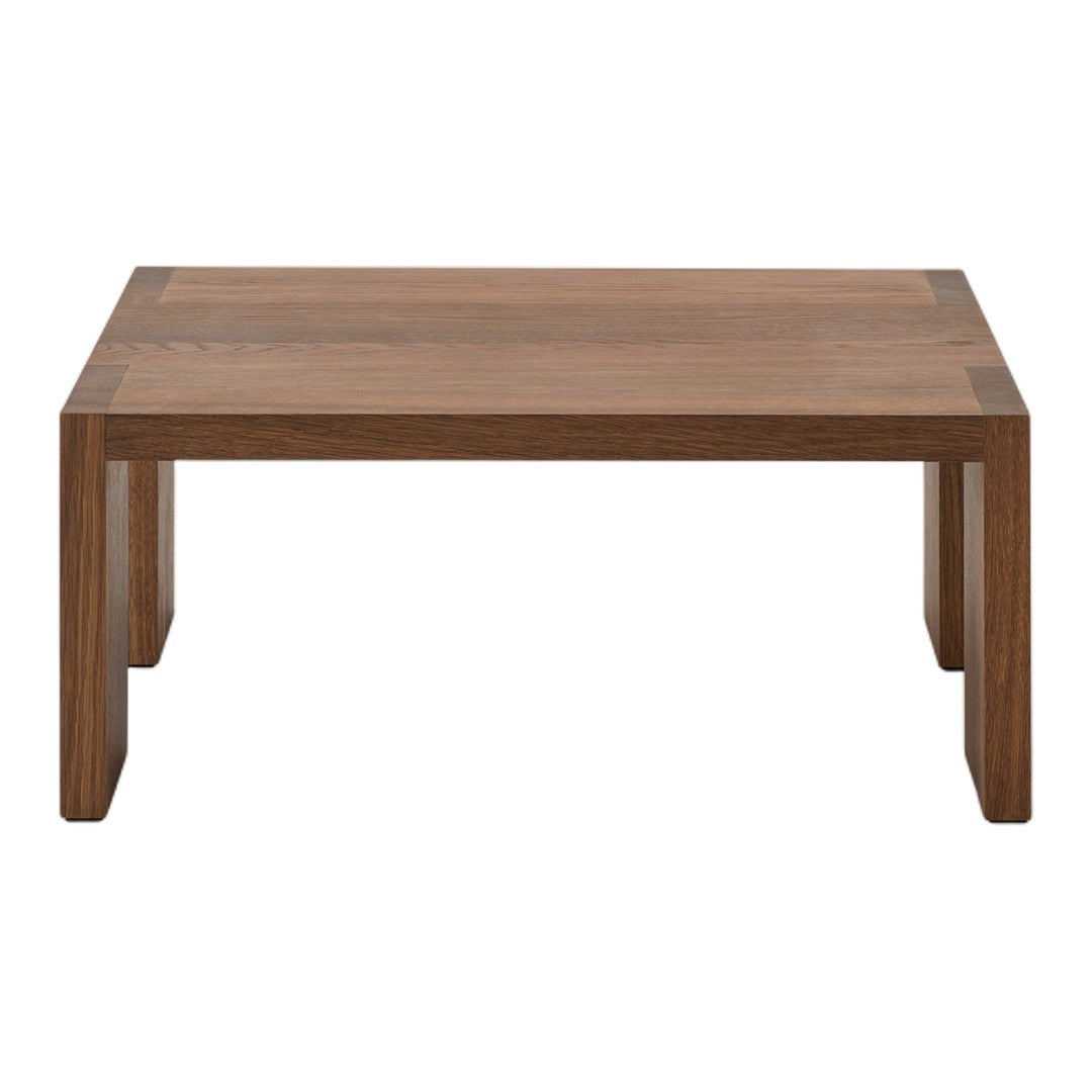 Wooden coffee table in rich walnut finish with a smooth, minimalist design. Perfect for modern decor.