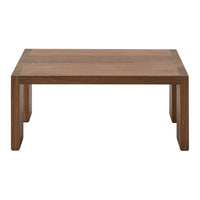 Wooden coffee table in rich walnut finish with a smooth, minimalist design. Perfect for modern decor.