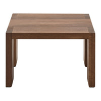 Square wooden coffee table in rich brown finish with a smooth, natural texture. Perfect for modern decor.