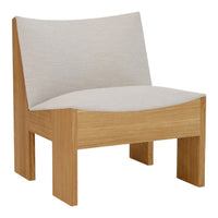Light beige fabric with a smooth finish on a natural oak frame, featuring clean lines and minimalistic design.