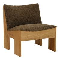 Textured brown upholstery on a wooden chair with light oak legs, offering a warm, earthy aesthetic.