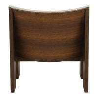 Brown wood finish with a soft, light-colored upholstered top, featuring a smooth, curved design. Perfect for modern decor.